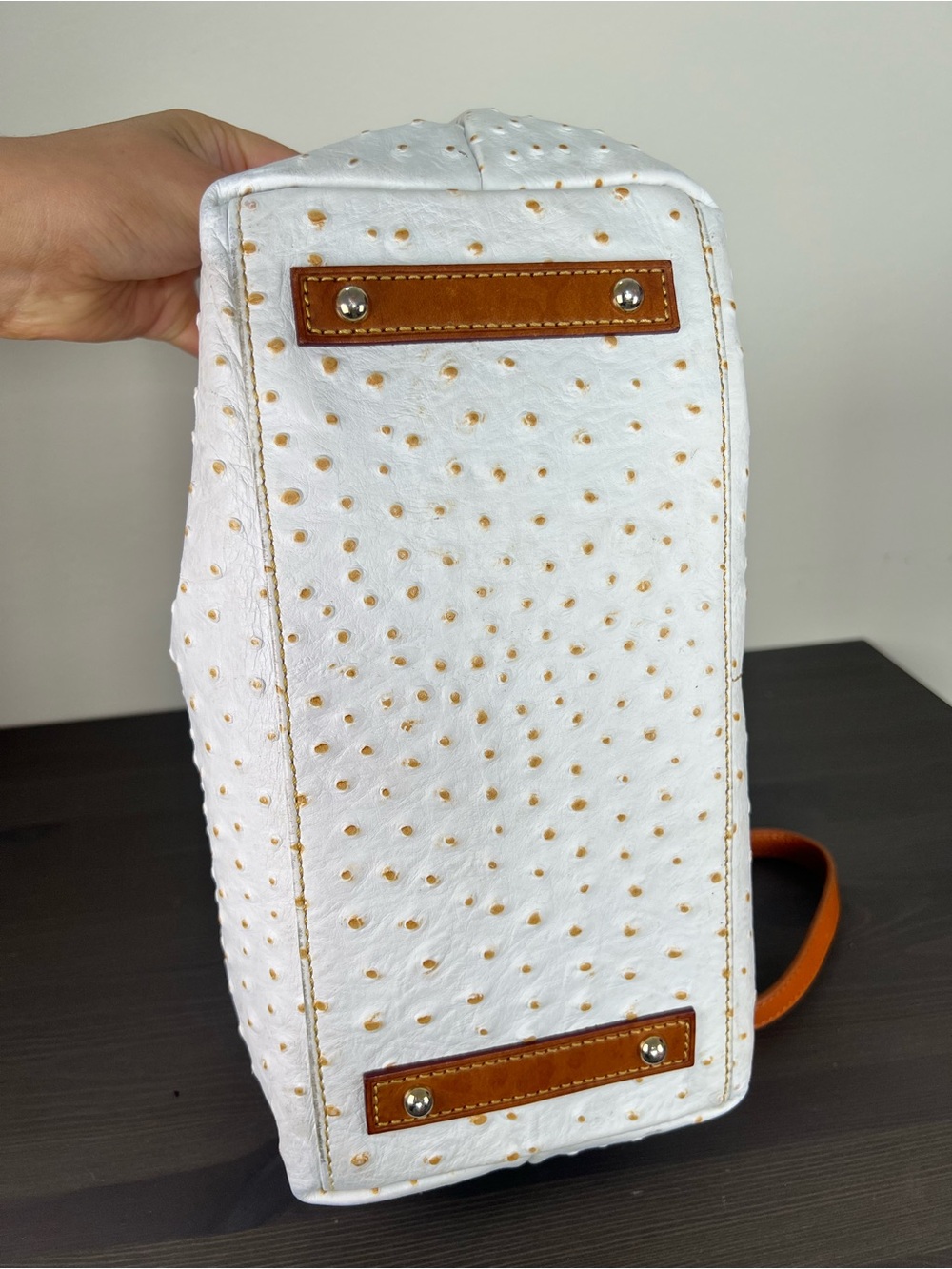 Dooney & Bourke White Ostrich Embossed Leather Satchel Tote Bag - Picture 9 of 16